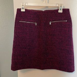 LOFT size two pink/dark blue skirt, warm for the winter (wool blend)